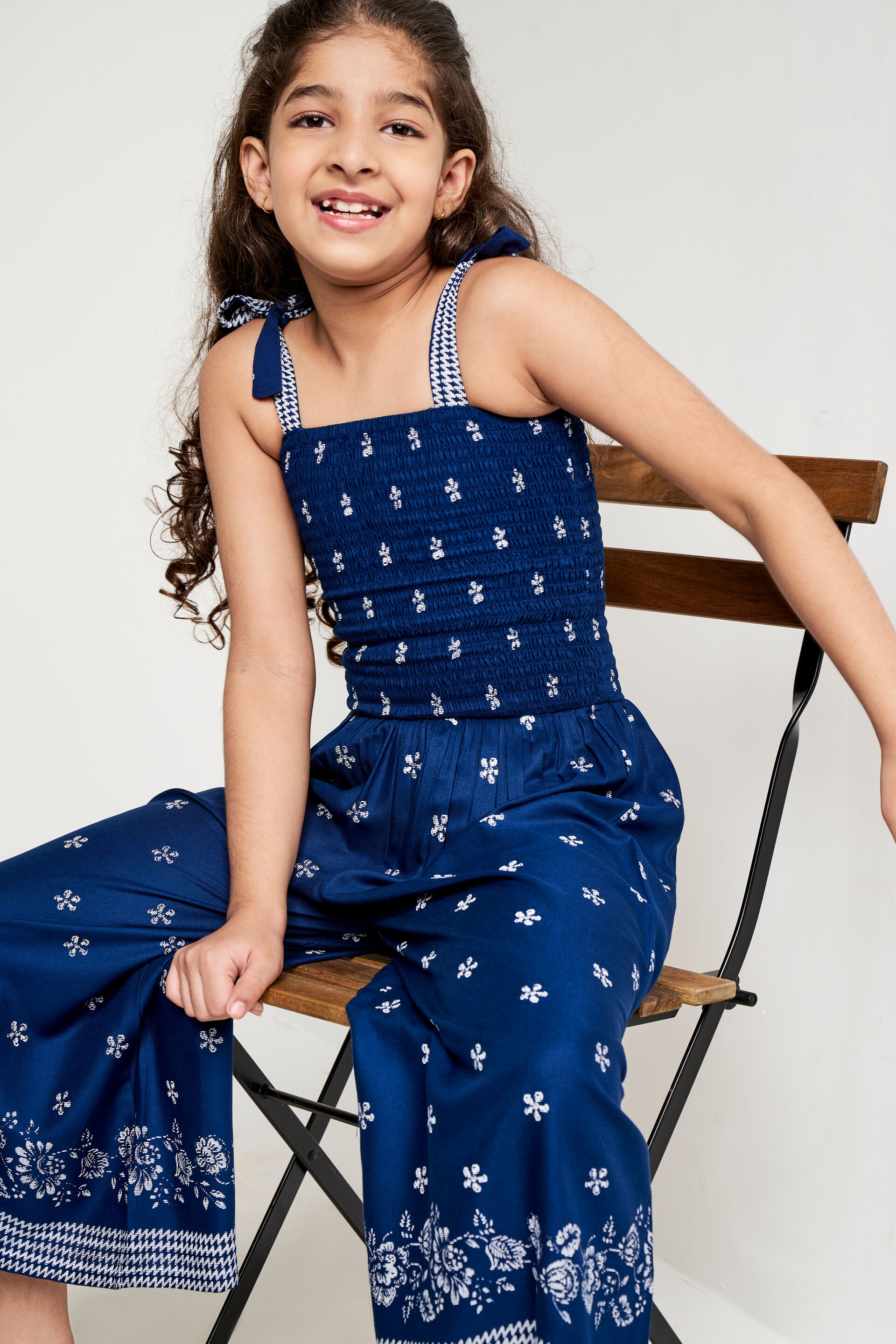 Indigo Floral Sleeveless Jump Suit, Indigo, image 2